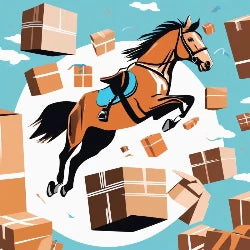 Horse Jumping over packages and boxes